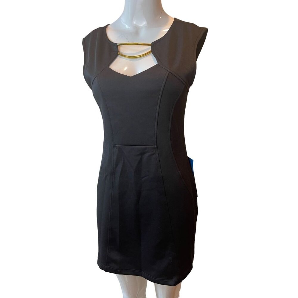NWT Jane Womens Sheath Mini Dress Sleeveless Stretch Back Keyhole Black Size XL